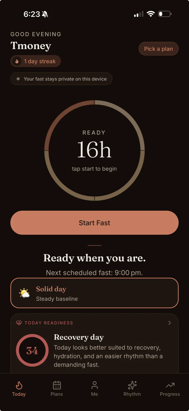 The Fasta Today screen.